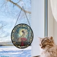 thumbnail image 5 of Boho Fairy Sitting On A Mushroom Stained Glass Suncatcher Stained Glass Window Hangings Birthday Gift for Mom Grandma Teacher Women Friend Memorial Hook, Stained Glass Ornament, 5 of 6