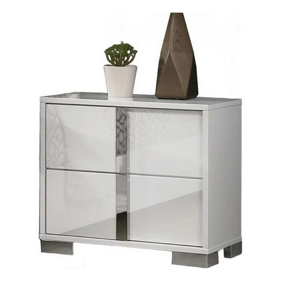 Suni Nightstand- Glossy White Wood with UV Finish- 2 Drawers- 24 Inch