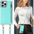 thumbnail image 6 of Crossbody Wallet Case for iPhone 12 Pro Max with Card Slot Holder,iPhone 12 Pro Max Magnetic Flip Folio Purse Case, PU Leather Zipper Handbag with Detachable Lanyard Strap 6.7 Inch (Mint Green), 6 of 14