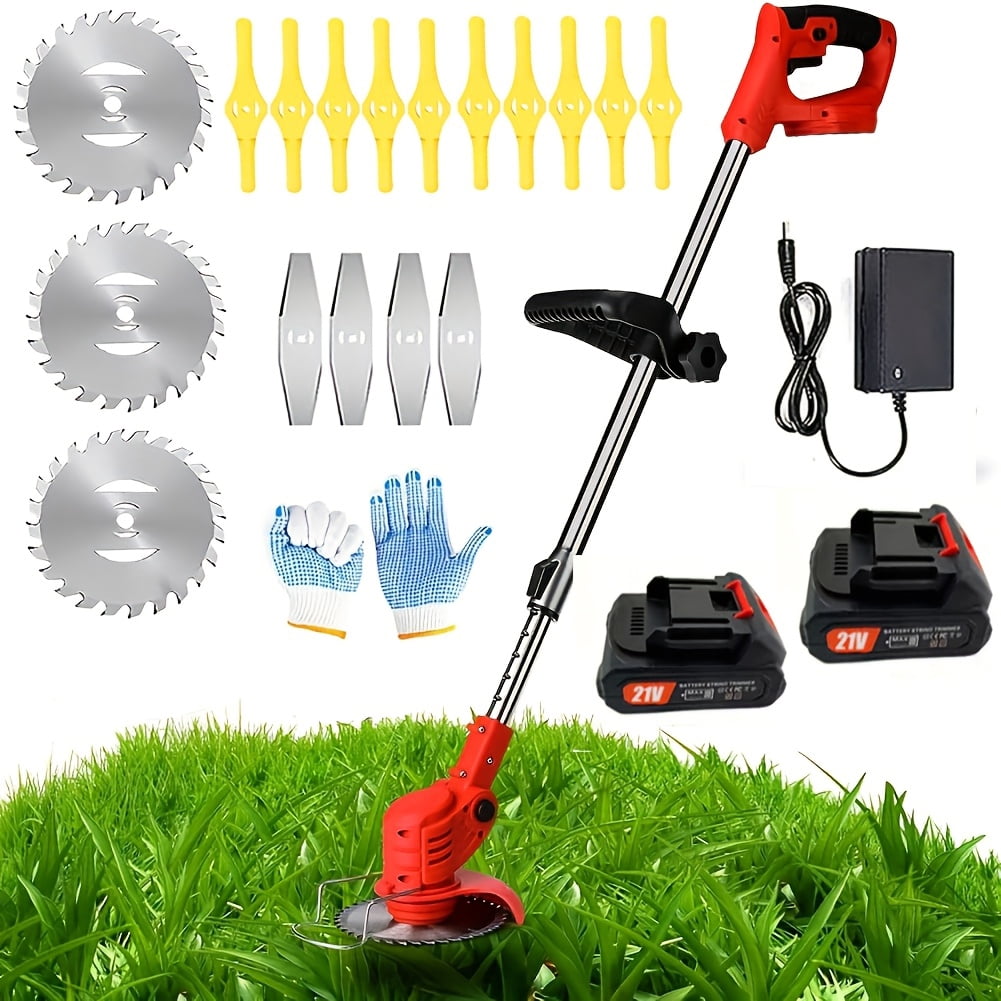 Compact Cordless Electric Lawn Mower Dual Lithium Batteries 3 Blades Handheld Weed Wacker for Yard Garden Maintenance