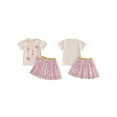 thumbnail image 2 of Toddler Baby Kids Girls 2Pcs Summer Outfits 12 18 24 Months 2T 3T 4T 5T Short Sleeve Bow Boots Print Tops + Tulle Skirt Set Baby Western Clothes Set, 2 of 9