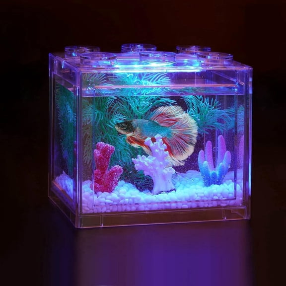 DOCINPET Small Betta Fish Tank Set, Aquarium Tank Kit with USB LED Lighting, 0.5 Gallon Stackable Fighting Fish Tank Set