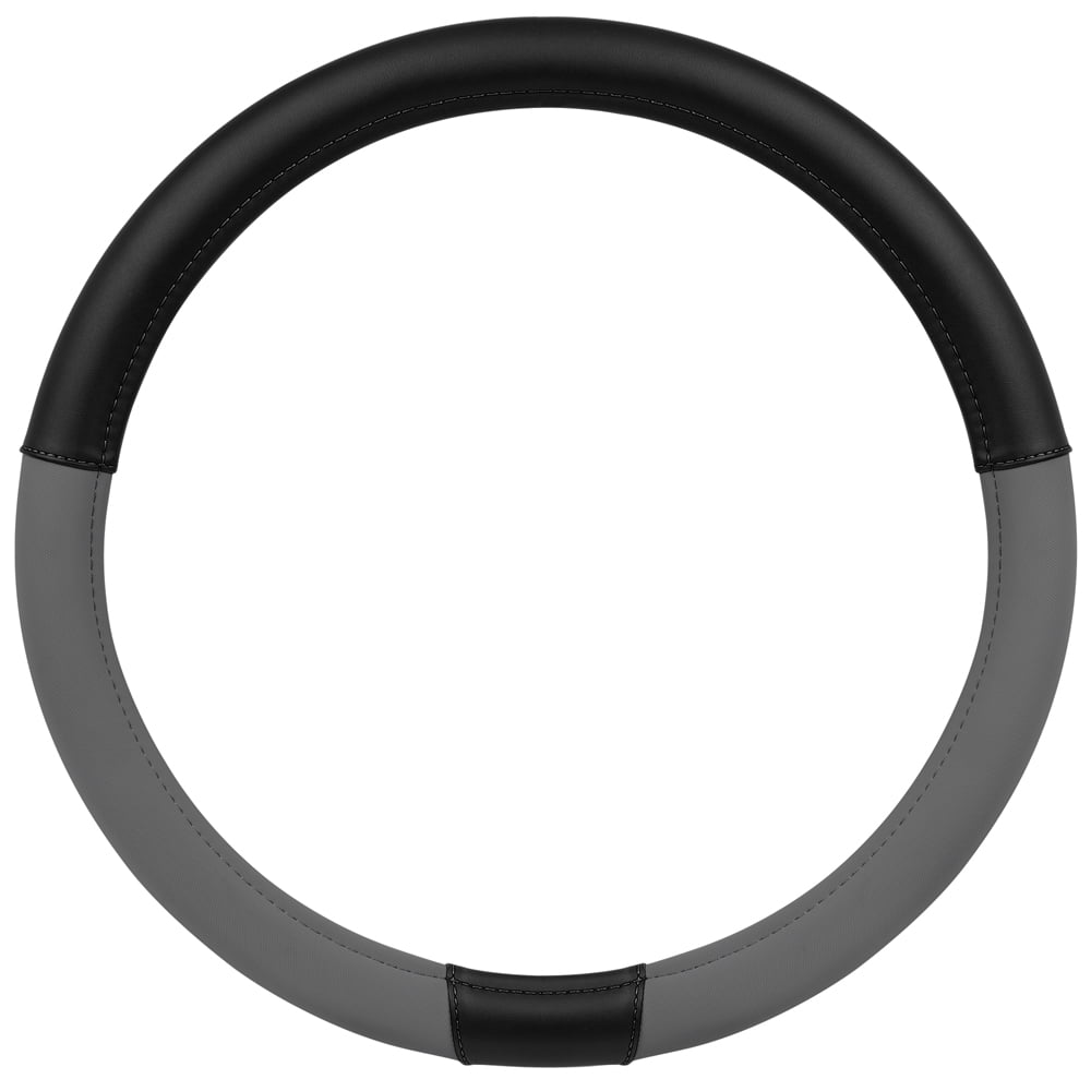 CATERPILLAR Two Tone Ergonomic Soft Leather Grip Steering Wheel Cover - Strong, Durable and Comfortable Universal Size 14.5-15.5" (Dark Gray / Black)