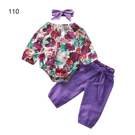 

Newborn Romper Pants Outfits Long Sleeve Trousers Top Suit Floral Headband