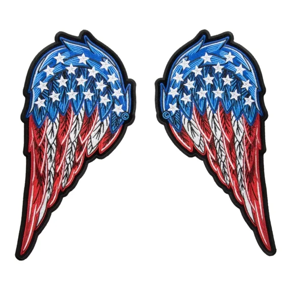 American Flag Split Angel Wings Patch, Medium Size