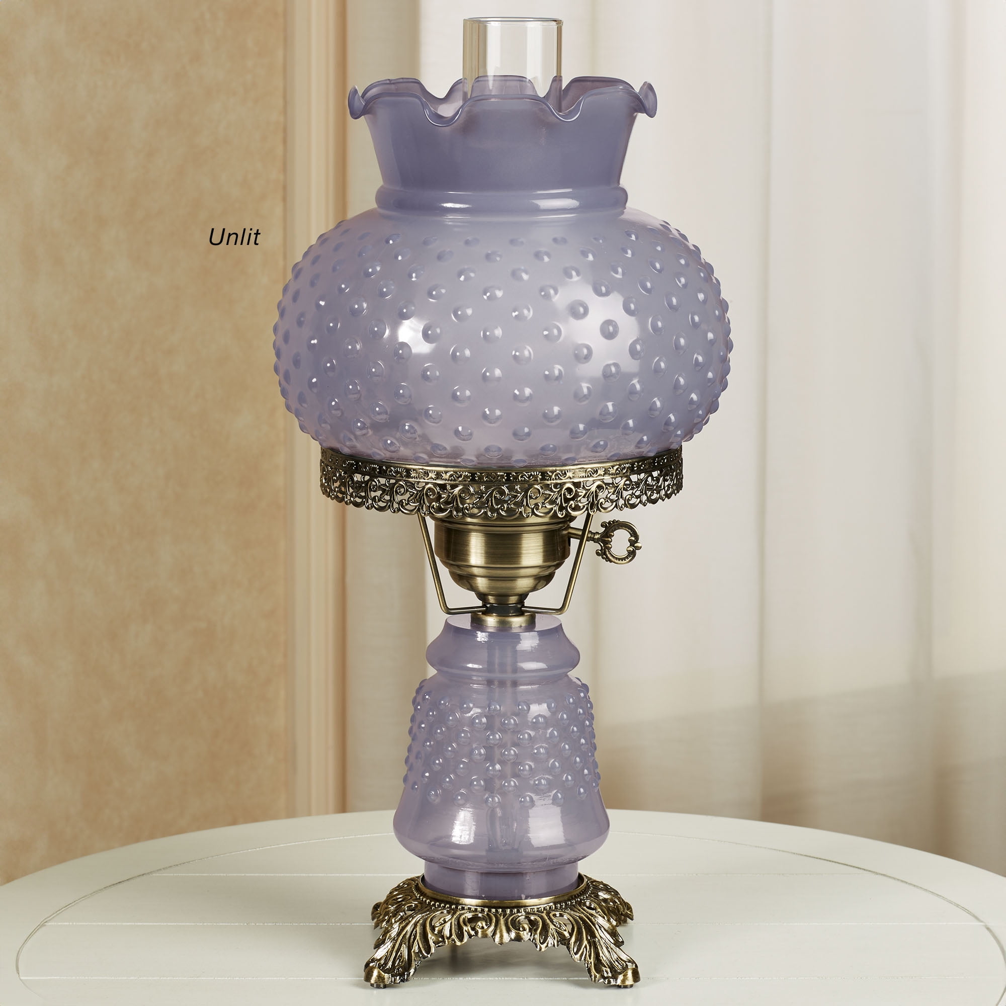 Mindy Hobnail Glass Table Lamp - Blue Shade - Handcrafted Globe - Blown by Hand - Hurricane Chimney Style - Victorian Lamps for Desk, Bedroom, Living Room - 20.5 Inches High