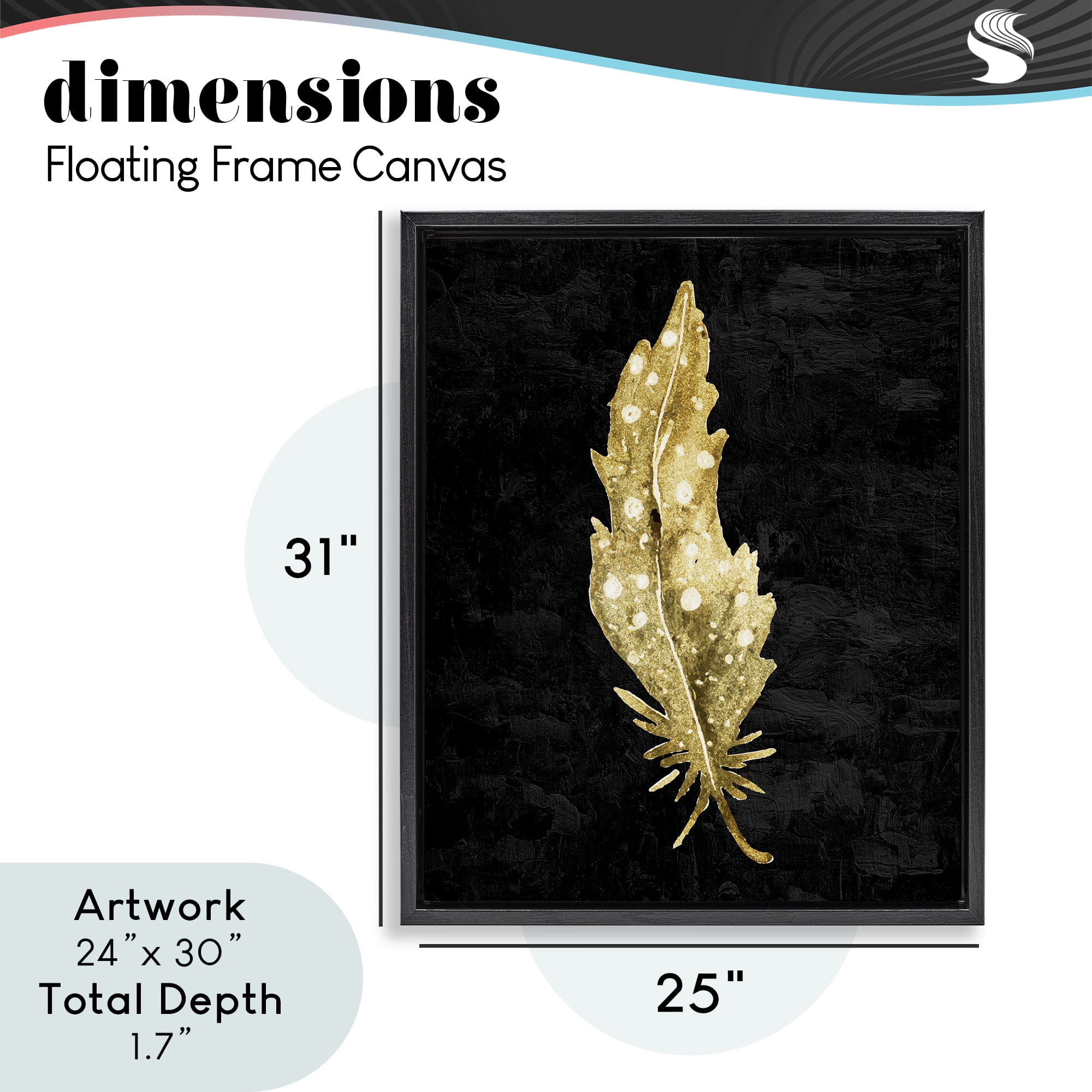 Feather On Black Black Framed Floater Canvas Wall Art, design by Kim Allen