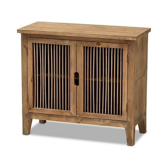 Clement Rustic Transitional Medium Oak Finished 2-Door Wood Spindle Accent Storage Cabinet