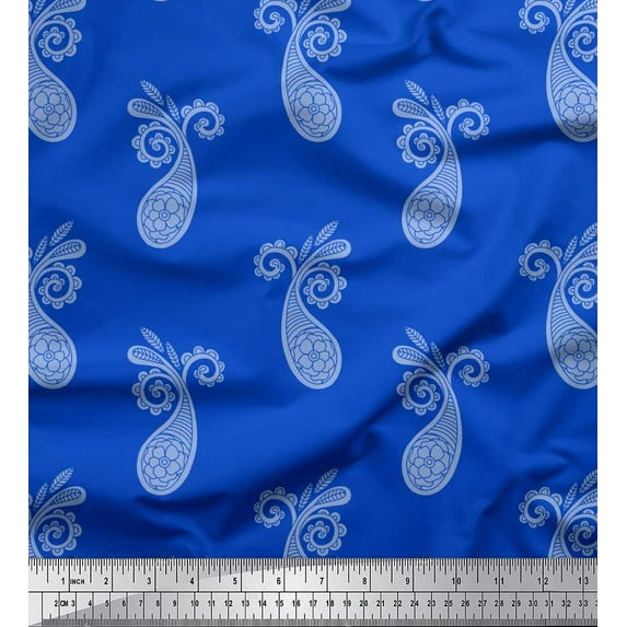 Soimoi Blue Poly Georgette Fabric Floral & Paisley Print Fabric by the Yard 42 Inch Wide