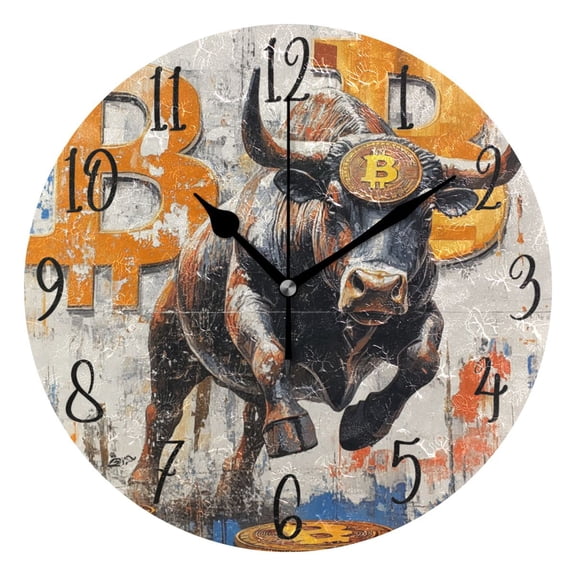 WOBOGO Gold Coin Cow Wall Clock 10in Silent Mechanism Battery Operated Retro Style for Living Room Bedroom and Kitchen Black Pointer