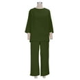 thumbnail image 6 of Linen Outfits Women 2 Piece Casual Summer Plus Size 3/4 Sleeve Tops & Wide Leg Pants Matching Sets, 6 of 8