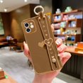 thumbnail image 2 of for iPhone 12 Case Cute Love-Heart Plating Wristband Phone Cover for Women Girls Bling Soft Silicone Camera Lens Protection Bumper Shockproof Wrist Phone Case for iPhone 12 (6.1'') - Brown, 2 of 13