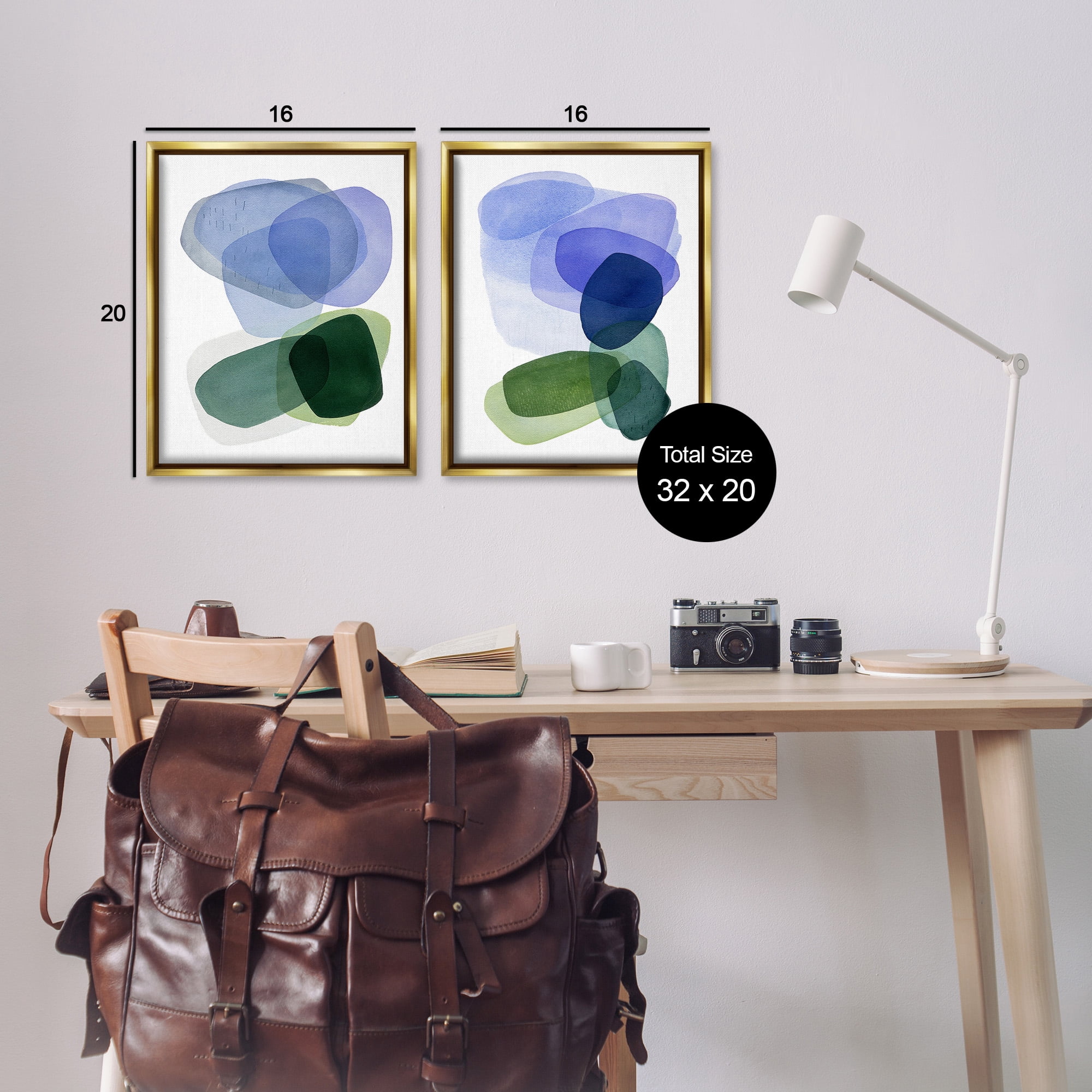 Stupell Industries Minimal Oblong Shapes Abstract Painting Gold Floater Framed Canvas Art Print Wall Art, 17 x 21, Set of 2