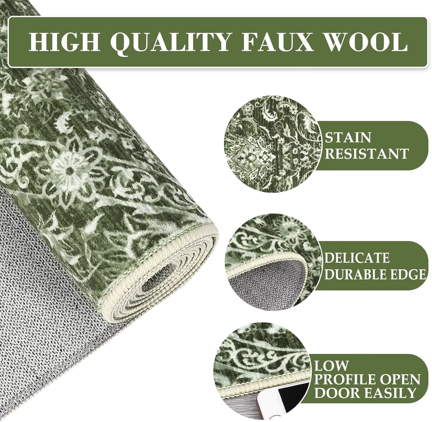 GlowSol 9' x 12' Large Vintage Medallion Area Rugs Washable Floral Rug Soft Low Pile Non-Slip Area Rugs for Living Room Bedroom, Green