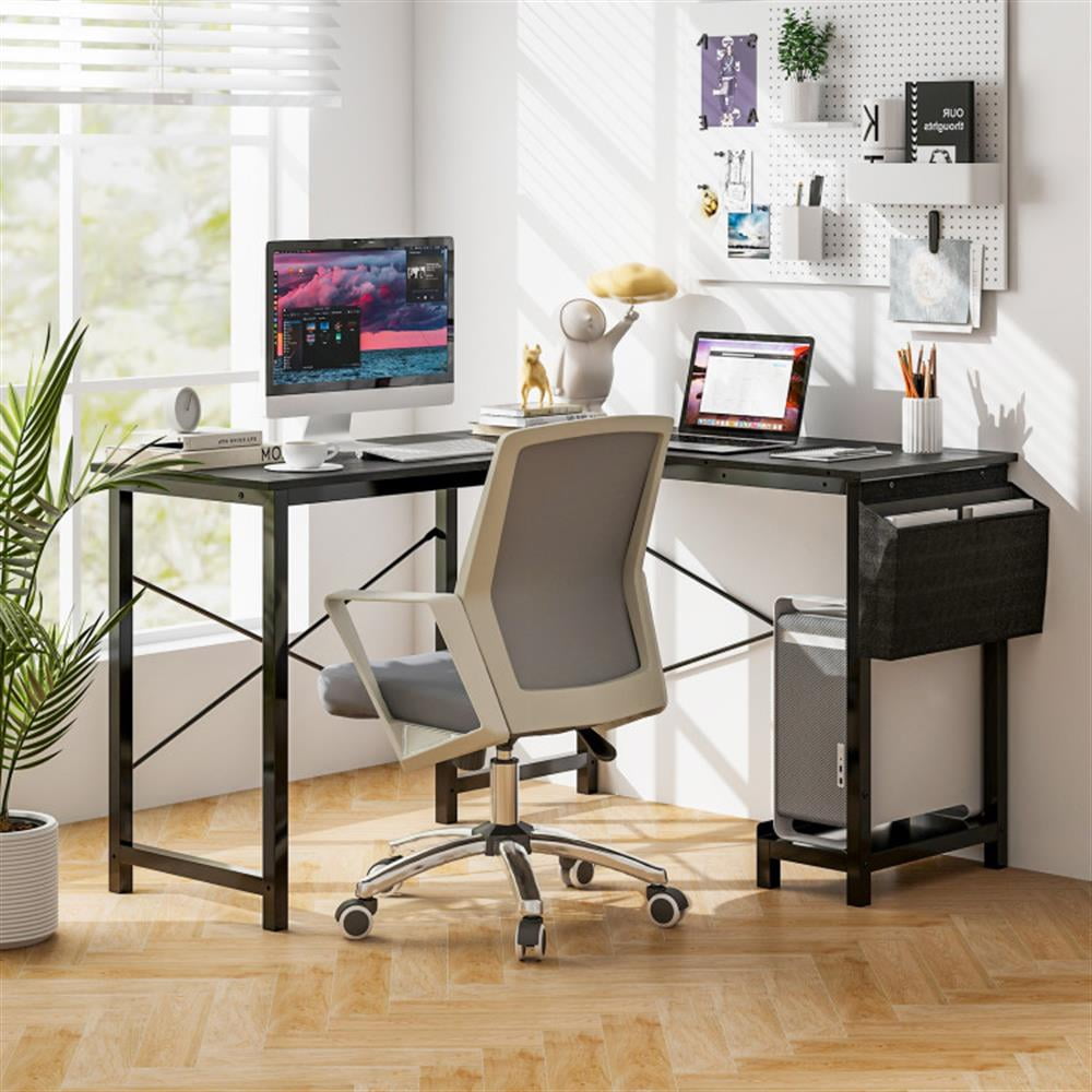 Demi Bonn Modern Reversible Computer Desk with Storage Pocket and CPU Stand for Working Writing Gaming, Gray