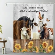 HVEST Farmhouse Horse Shower Curtain for Bathroom Funny Farm Animal and Sunflower Floral Retro Butterfly Bathroom Shower Curtains with Hooks, Country Plant Bathroom Curtains Shower Set 60x72 inch