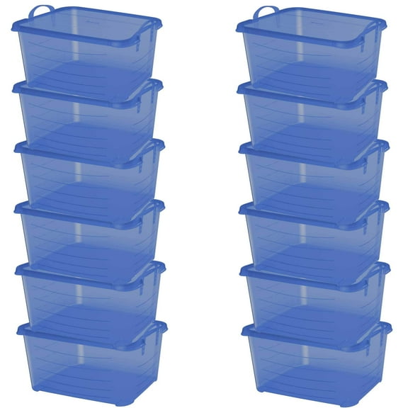 Life Story 55 Qt Stackable Storage Bin, Light Duty Lidded Container, Blue, 12 Pack