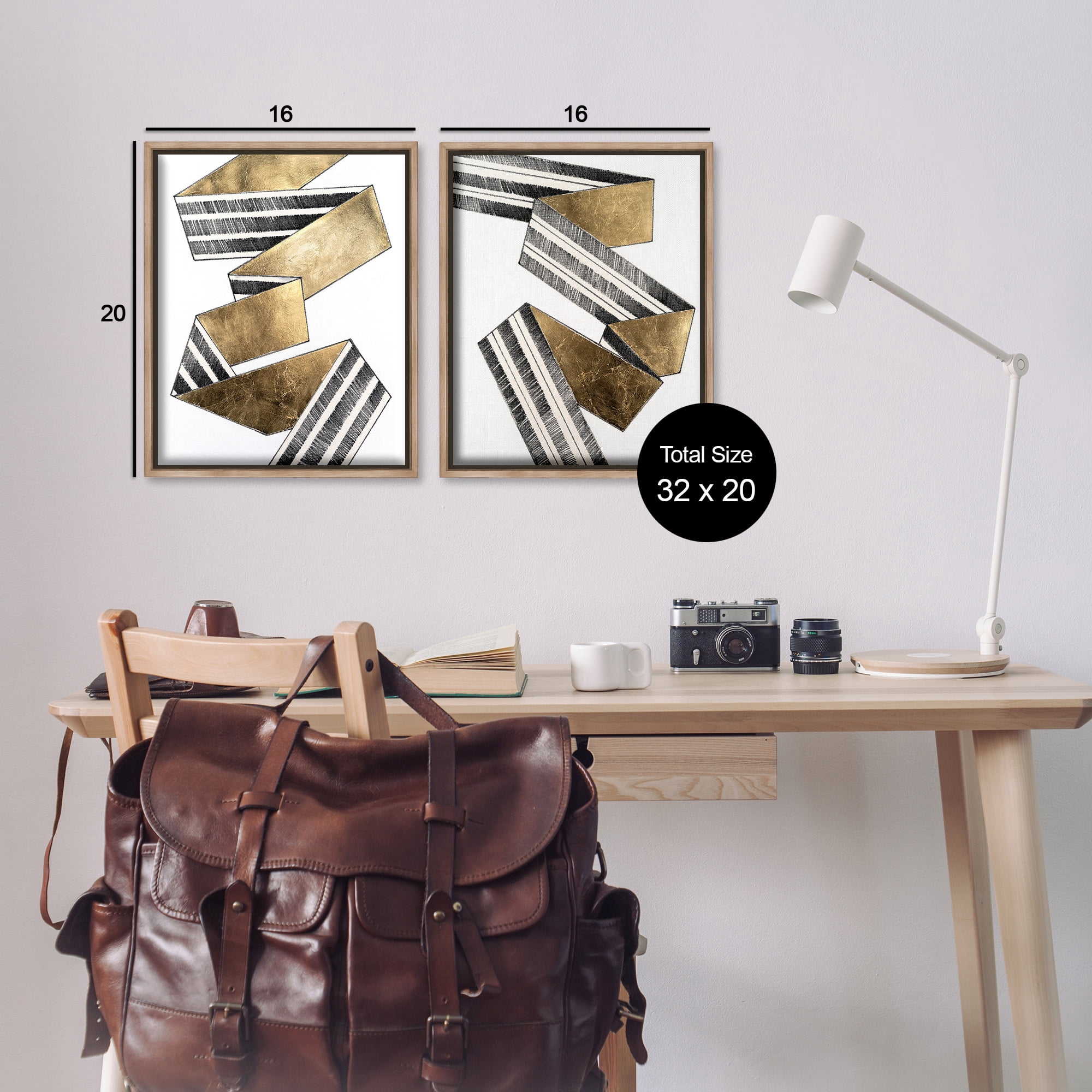 Stupell Industries Cascading Patterned Ribbon Abstract Painting Brown Floater Framed Canvas Art Print Wall Art, 17 x 21, Set of 2