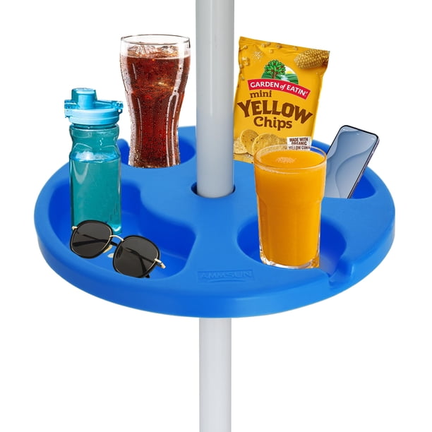 Bandeja de mesa para sombrillas de playa AMMSUN, 13 pulgadas, azul con portavasos