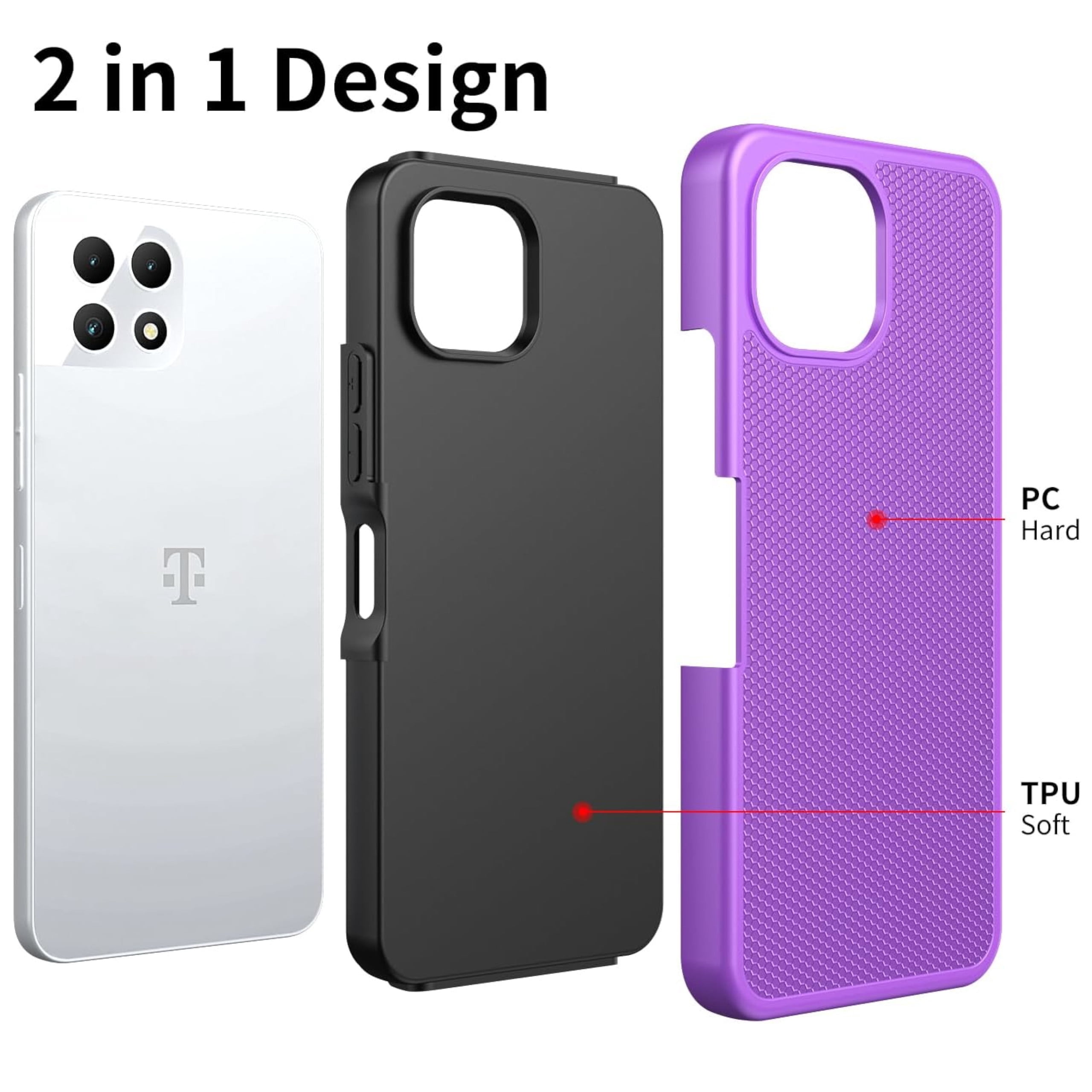 Xpression Phone Case For TCL K24 /TCL K23 Dual Layer Slim & Tough Hybrid Shockproof Heavy Duty Rubber TPU Matte with Textured Rugged Shell Protection Cover, Purple