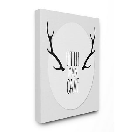 The Kids Room by Stupell Black and Grey Little Man Cave Antlers Oversized Stretched Canvas Wall Art, 24 x 1.5 x 30