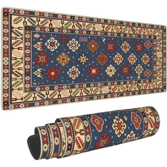 Persian Rug Mouse Pad Extended Large Gaming Mousepad XL Big Long Oversized Desk Mat Stitched Edges 31.5 X 11.8 Inch for Home Office