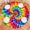 thumbnail image 2 of Colorful Rainbow Tie Dye Spiral Pattern Round Fitted Tablecloth with Elastic Edge,Dining Table Cover Waterproof,Outdoor Round Tablecloth for Camping,Dining,Indoor and Outdoor, 2 of 7