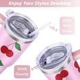 thumbnail image 5 of 40oz Red Cherry Fruit Pattern Stainless Steel Flip Straw Tumbler Spill Proof Travel Cup Double Wall Vacuum Insulated Coffee Mug with Top Handle, 5 of 6