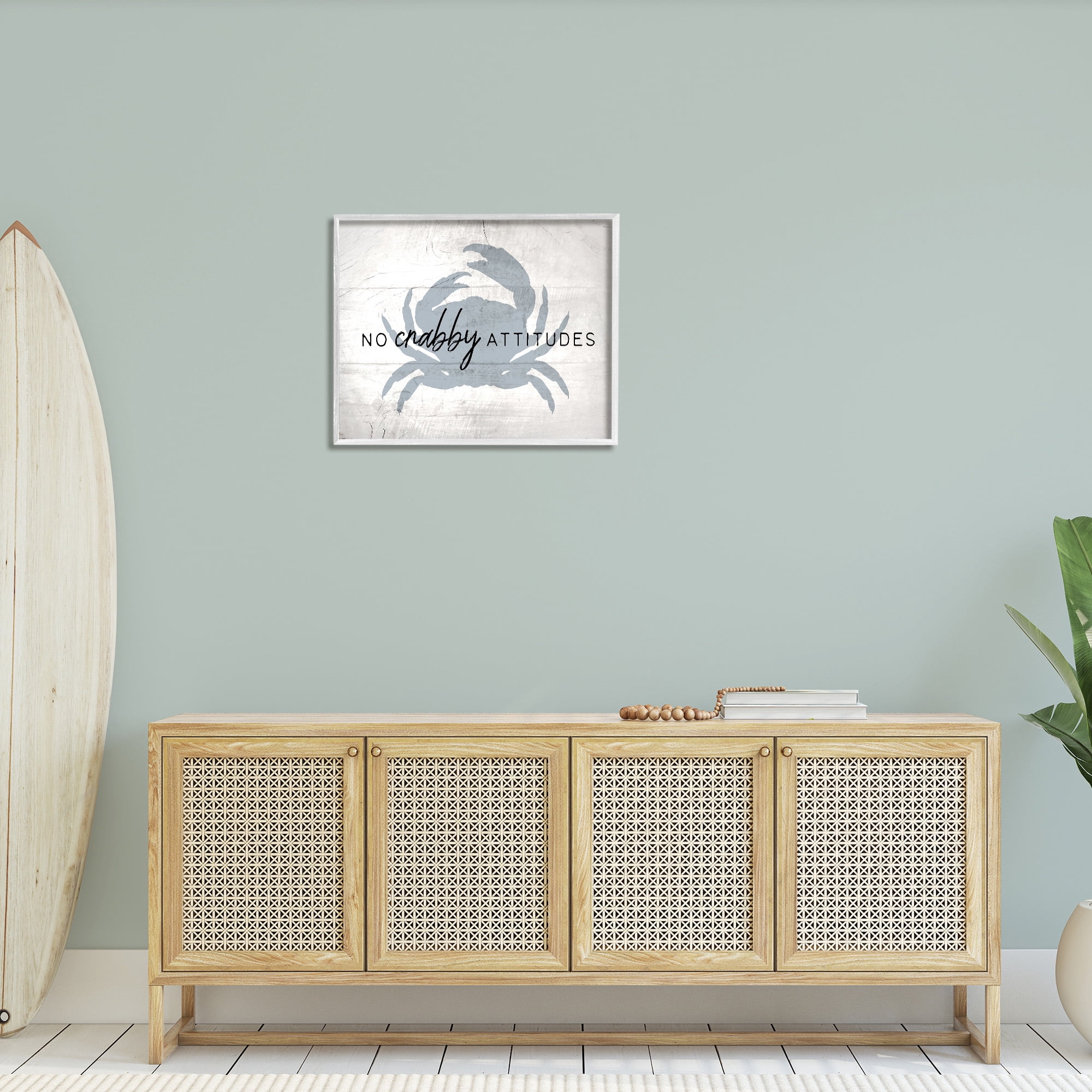 Stupell Industries No Crabby Attitudes Phrase Typography Painting White Framed Art Print Wall Art, 30 x 24