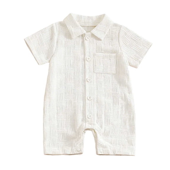 Vdoaml Baby Boy Short Sleeve Bodysuit Infant Button Down Cute Romper Newborns Summer Jumpsuit With Crotch Snap 6-12 Months White