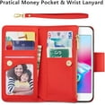 thumbnail image 2 of Case for iPhone 7 Plus iPhone 8 Plus, Glossy PU Leather 9 Card Slots Magnetic Closure Detachable Wrist Strap Zipper Wallet Shockproof Removable Back Cover Case - Red, 2 of 16