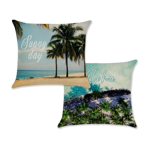 Aloha Sky and Sunny day with Palm Trees Cotton Linen Fabric Decorative Indoor Outdoor Throw Pillow Cover Set 18x18