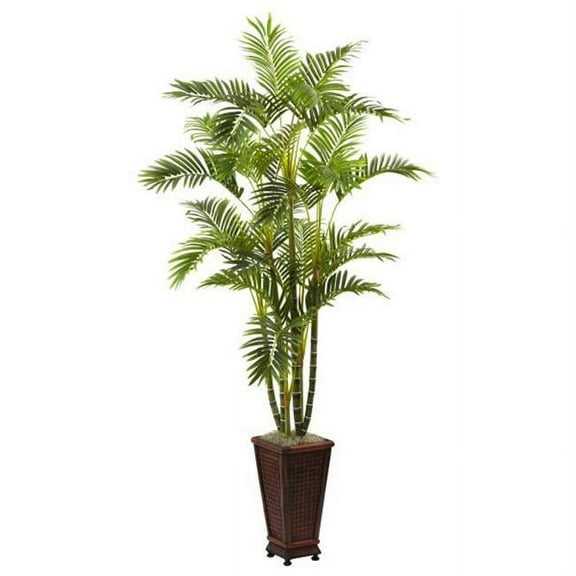 Nearly Natural 6.5' Plastic Areca Artificial Plant with Decorative Planter, Green