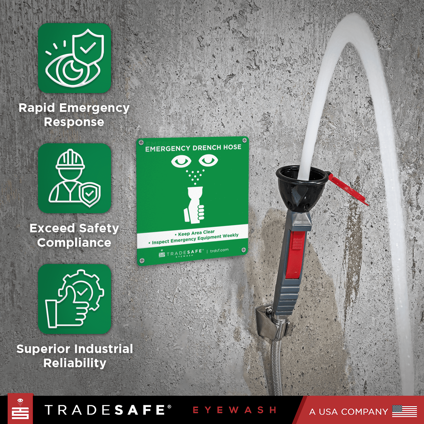 TRADESAFE Drench Hose Eye Wash Station, Emergency Eye Wash Station OSHA Approved, Single Spray Head