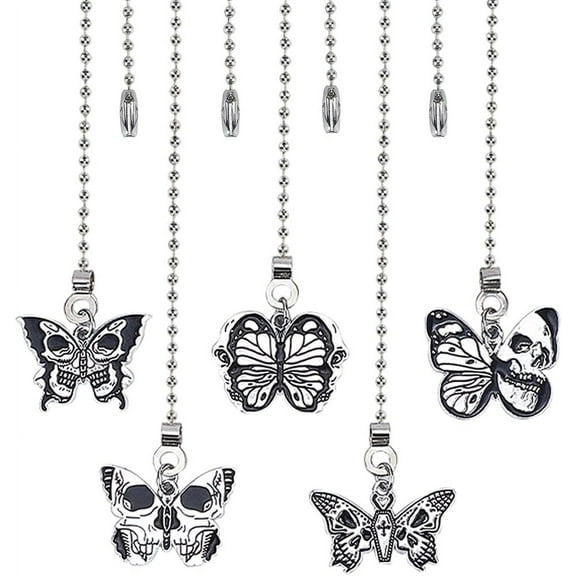10Pcs 5 Style Ceiling Fan Pull Chain Extender Butterfly Charm Pendant 12.6 Inch Decorative Extension Connector Ball Bead Cord Replacement Hanging Ornaments for Lighting Lamp Black