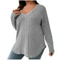 thumbnail image 1 of Timegard Womens Plus Size Tops Ribbed V-Neck Long Sleeve Knit Loose Pullover Sweater Casual Warm Top, 1 of 8