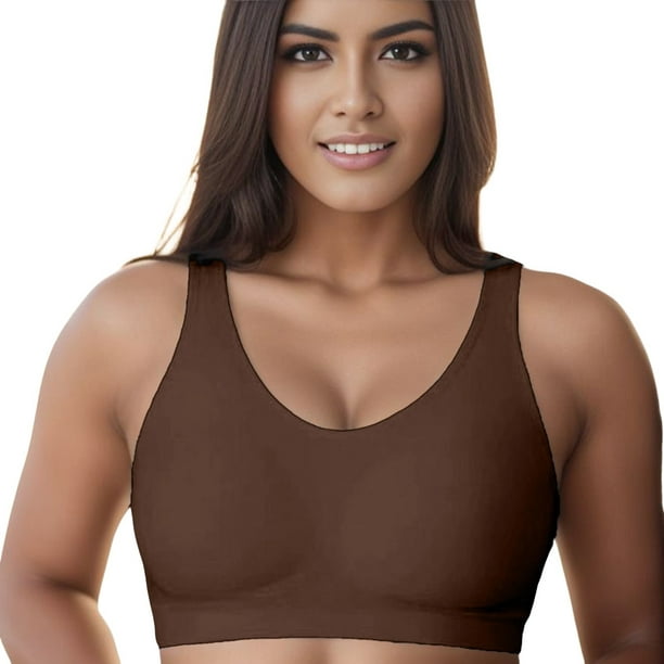 Aayomet Bras for Large Breasts Without Steel Ring Bra Large Bright Silk  Tank Top Bra (Coffee, S)