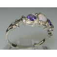 thumbnail image 3 of LBG British Made 10k White Gold Natural Opal & Amethyst Womens Trilogy Ring - 33 size options - Sizes 4 to 12 Available, 3 of 6