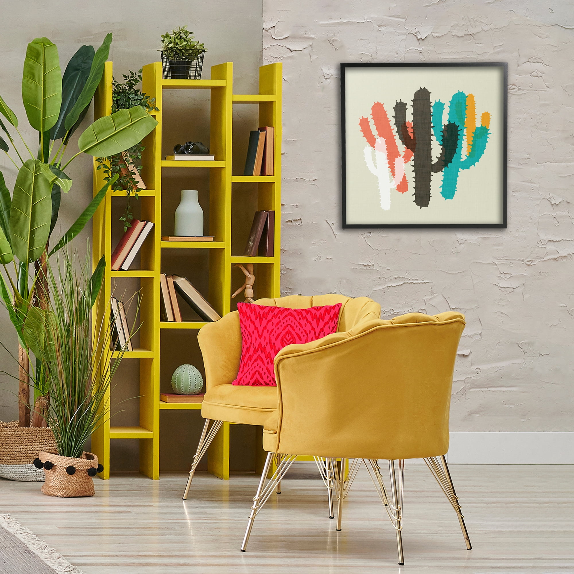 Stupell Industries Overlapping Cactus Pattern Botanical & Floral Painting Black Framed Art Print Wall Art, 24 x 24