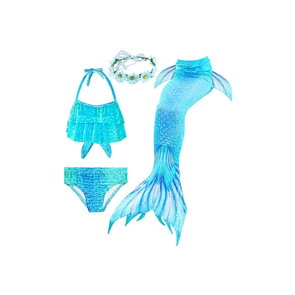 4Pcs/Set Girls Bikini Set Mermaid Tail Princess Swimsuit Swimmable with monofin