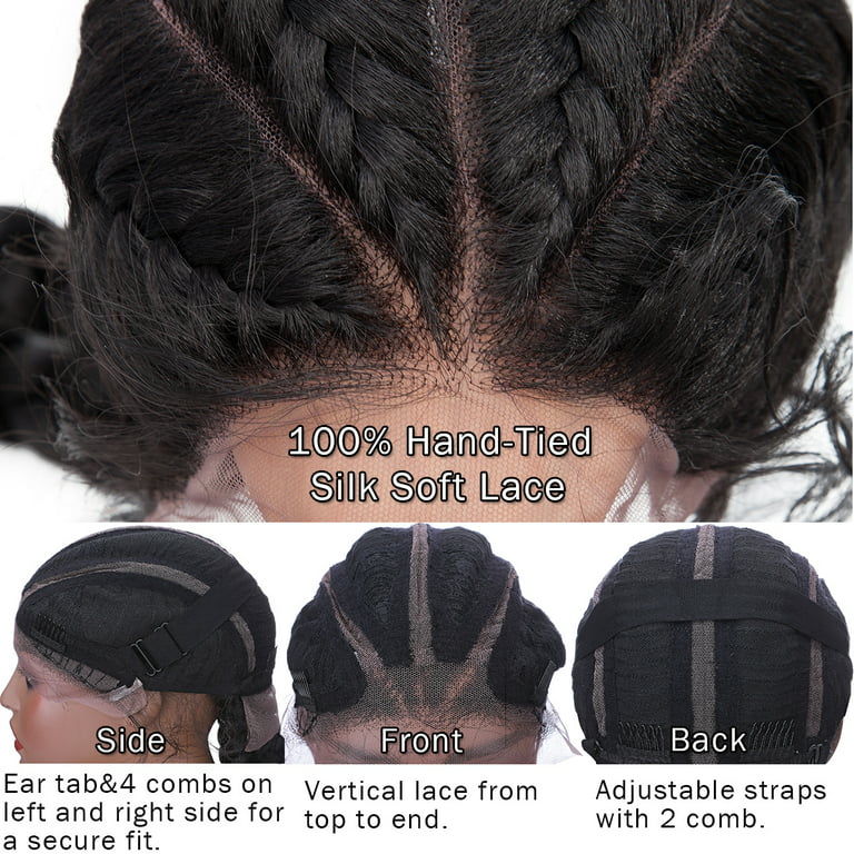 SEGO Hand Tied Double Dutch Braided Lace Front Wigs Lightweight Synthetic  Lace Frontal Cornrow Box Braids Twist Braided Wigs With Baby Hair for Women  
