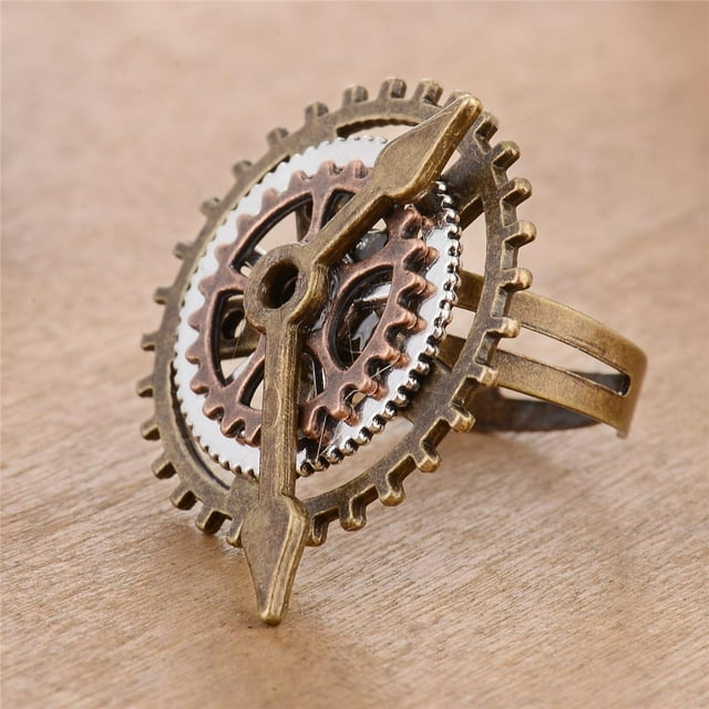 Steampunk Reloj Movimiento Ajustable Shabby Gears Antique Unique Jewelry. Dorado + plata Hugo Anillo Steampunk Gears