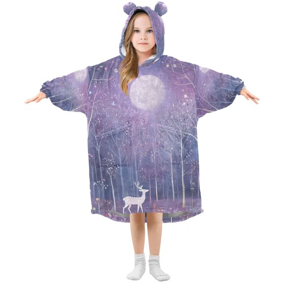 FORMRS Wearable Blanket Hoodie with Sleeves for Kids Cozy Flannel Sweatshirt, Purple Forest