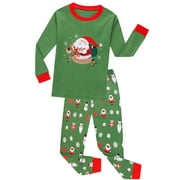 Elowel Boys Girls Merry Santa Christmas 2 Piece Kids Pajamas Set 100% Cotton Size 2 Green