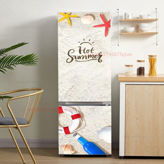 Series Blue Sea Beach Printed Fridge Door Sticker Mural Decals Kitchen rations Wallpaper PVC Cabinet Freezer Stickers