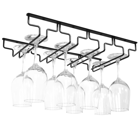 Vowella Hanging Wine Glass Rack, Under Cabinet Rack Storage, Space Saving Organizer for Kitchen, Easy Install Stemware Holder, Set of 1