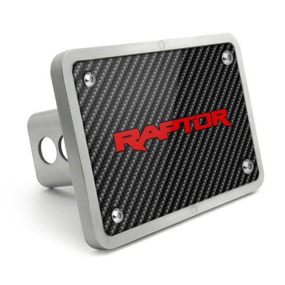 Ford F-150 Raptor 2017 up in Red Black Carbon Fiber Look Plate Billet Aluminum 2 inch Tow Hitch Cover