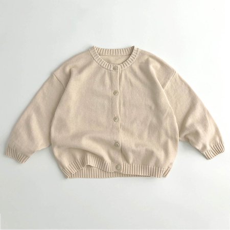 ITSAME Boys Girls Knit Cotton Sweater Loose Fit Long Sleeve Button Up Top Kids Soft Comdy Cardigan Beige Size 3T