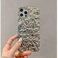 thumbnail image 6 of Pleated Silver Foil Water Ripple Glossy Soft Phone Case Compatible with iPhone Case (Silver,iPhone 11 Pro), 6 of 6
