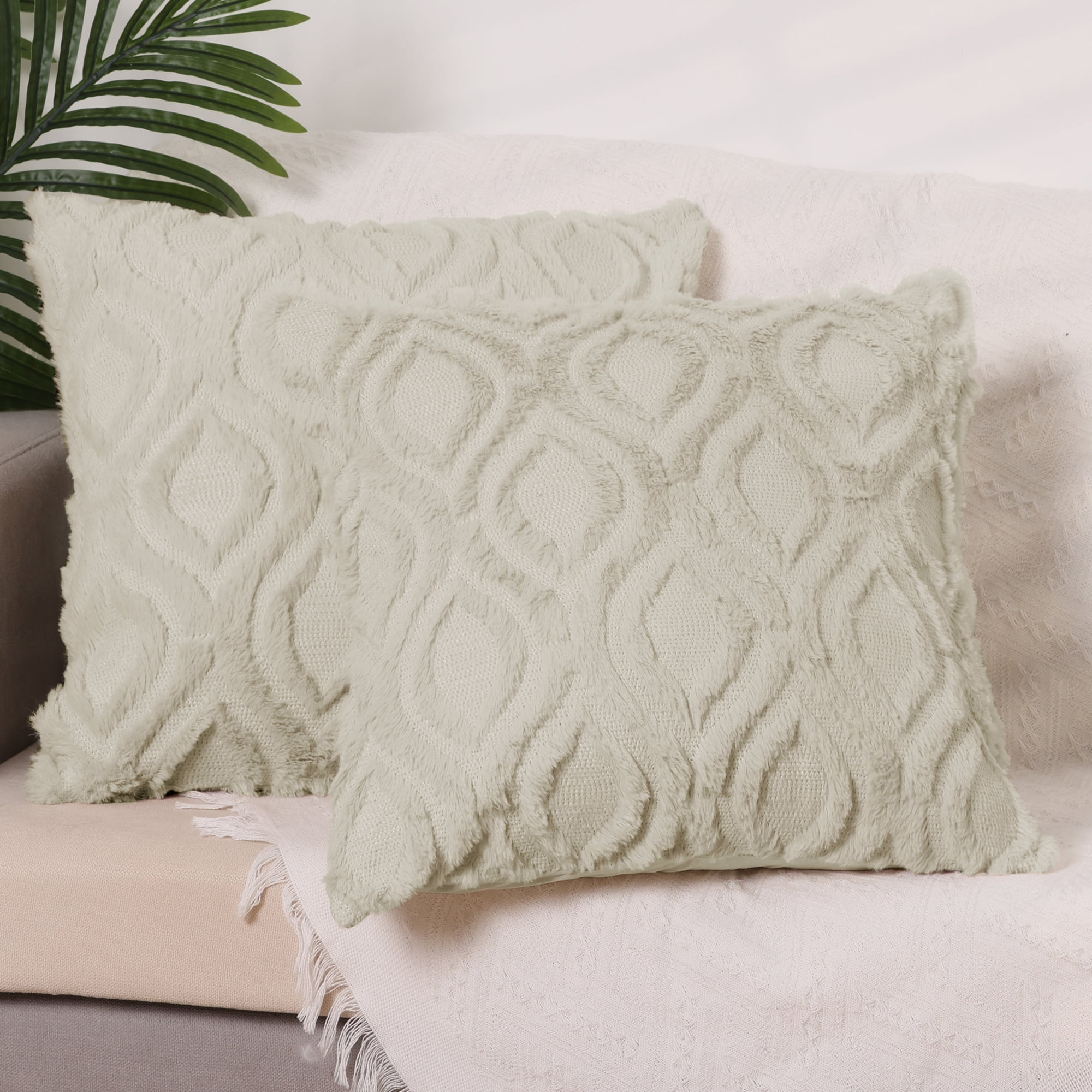 Unique Bargains 4 Pack Shaggy Plush Throw Pillow Covers Soft Couch Pillow Covers Set Khaki-2/Yellow-1 20" x 20"